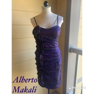 NWT Vintage ALBERTO MAKALI Purple Rhinestones Ruche Cocktail Prom Dress 10